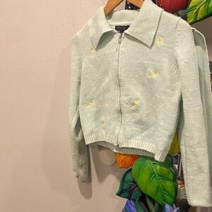 Light Green Floral Embroidered Cardigan